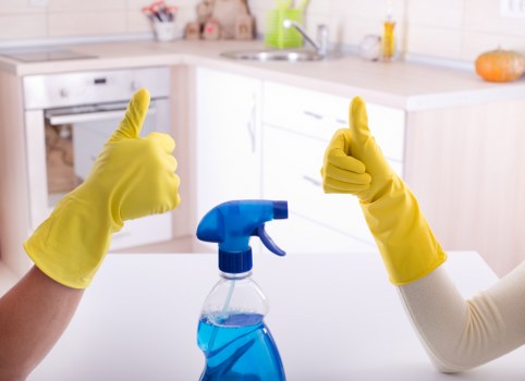 Eco-friendly cleaning solutions being applied to a patio