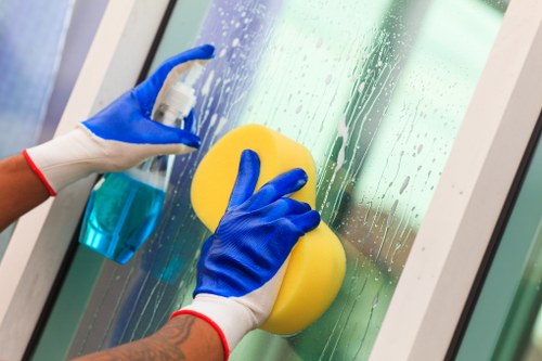 Professional cleaners removing construction debris