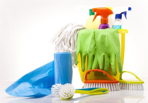 Detailed office cleaning in progress